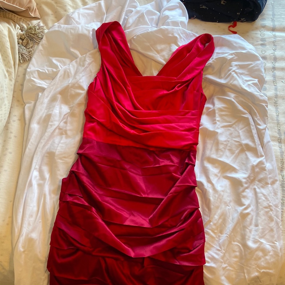 Express Red Satin Ruched Cocktail Dress